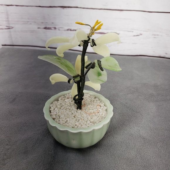 Taiwanese Spinach Jade & Semi Precious Gems Bonsai Tree, Vintage Bonsai Tree, Fl - Picture 5 of 11